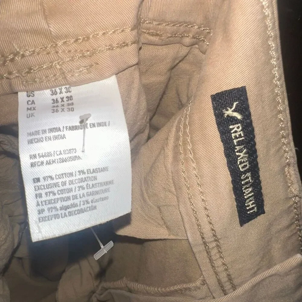 American Eagle relaxed straight 36x30 tan slacks